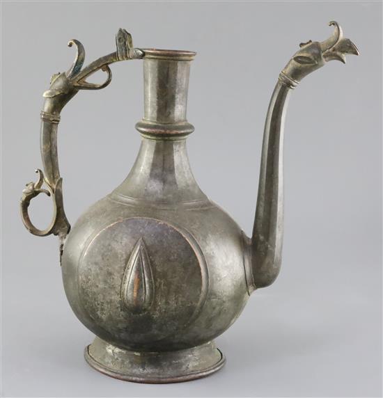 An 18th/19th century Mughal bronze and copper ewer, 11.75in.